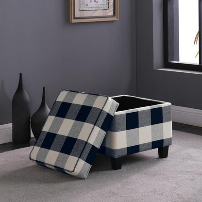 HomePop 18" Classic Square Storage Ottoman - Black Plaid