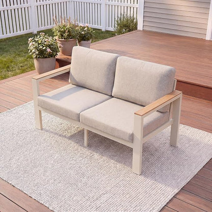 4-Piece 4-Seater Aluminum Patio Furniture Set, Outdoor Patio Table and Chairs Set with 2 Single Chairs+Loveseat+Coffee Table, 1.5mm Thick Rustproof Frame, Waterproof Washable Cushions for Porch Deck