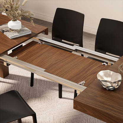 Mobili Fiver, Iacopo Extendable Dining Table, 55.1(86.6) x35.4 in, Walnut, for 6-10 People, Expandable Dining Table for Kitchen, Living Room, Italian Furniture