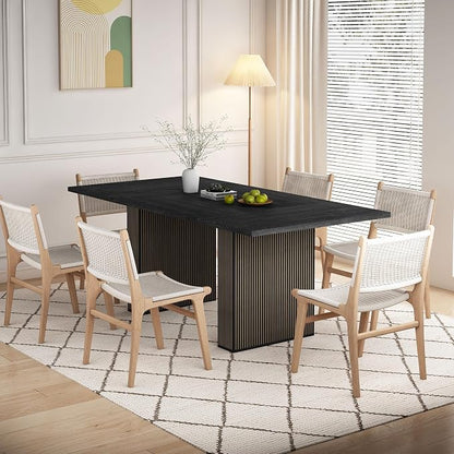 78 Inch Dining Table for 6 8 10, Modern Farmhouse Rectangular Kitchen Table, Dining Room Long Tables with Wood Strip Base for Kitchen Living Room (Black)