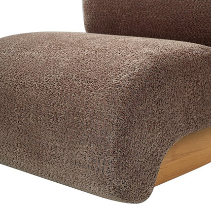 Merax 28" Modern Curved Boucle Accent Chair with Solid Wood Base, Mid-Century Armless Upholstered Slipper Lounge Chair for Living Room, Bedroom, Reading Nook, Natural + Brown
