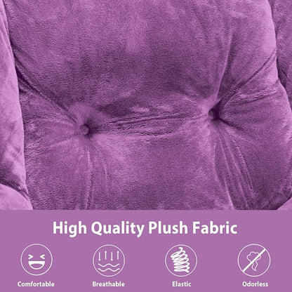 Youtanic Lazy Chair with Folding Ottoman, Accent Chair Plush Upholstered with Metal Structure and Non-Slip Pads, Sofa Armchair with Footrest and Side Storage Bag for Dorm, Room, Office, Purple