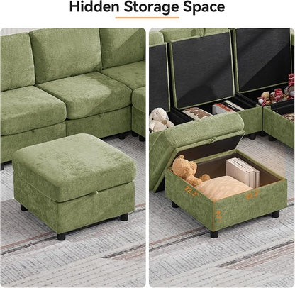 104'' U Shaped Modular Sofa, Sectional Couches with Storage for Living Room, Oversized 8 Seater Cloud Sectional Couch, Chenille Green