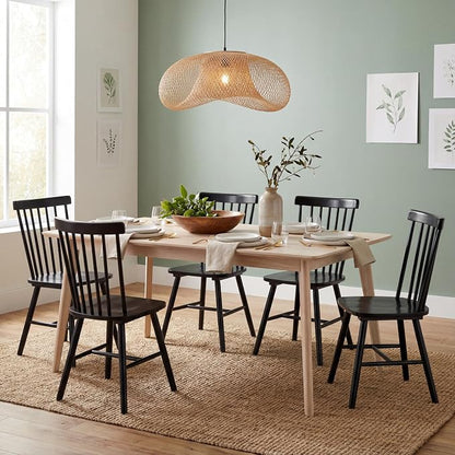 PrimeZone Windsor Dining Chairs Set of 2 - Solid Rubber Wood Farmhouse Kitchen Chair with Spindle Back, Mid-Century Modern Side Dining Chair for Dining Room, Kitchen & Restaurant, Black