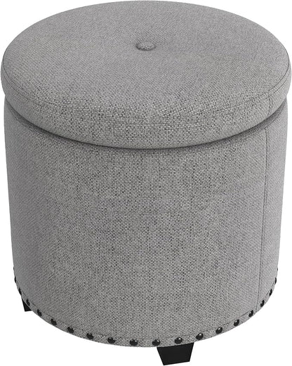 HomePop 18.5" Round Storage Ottoman with Nailheads - Grey Woven