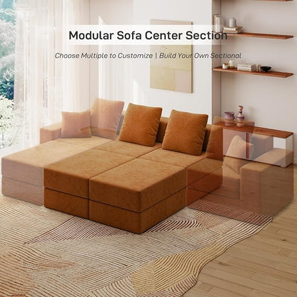 Living&Giving Cloud Sectional Couch for Living Room, Modular Boneless Couch with 1 Ottoman, Middle-seat Can Be Combined with Modular Sofa, Customizable Layout for Any Space, Orange