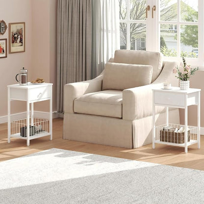 White Small nightstand, White Nightstand, Side Table for Small Spaces, 2 Tiers Storage Shelves End Table, Night Stand for Living Room, Bedroom, Dorm LNT0061W2