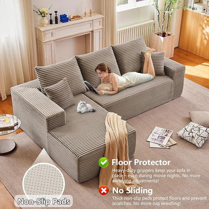 96" Modular Sectional Sofa, Modern Corduroy Cloud Couch with Deep Seat, Boneless Couch Upholstered 3-Seater L-Shaped Sofa for Living Room, No Assembly Required (Camel, Left-Facing Chaise)
