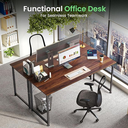 Huuger Computer Desk, 54 Inch Office Desk, Gaming Desk with Storage, Writing Desk Work Desk for Home Office, Study, Modern Simple Desk, Large Legroom, Metal Frame, Walnut