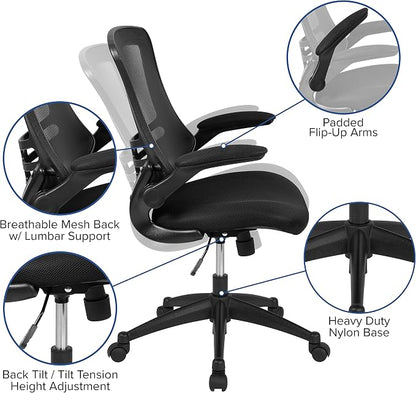 Flash Furniture Kelista Mid-Back Black Mesh Swivel Ergonomic Task Office Chair with Flip-Up Arms - Set of 5
