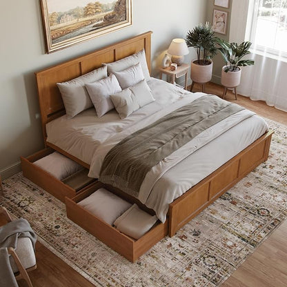 AFI, Madison King Solid Wood Platform Bed with Matching Footboard & Storage Drawers, Light Toffee