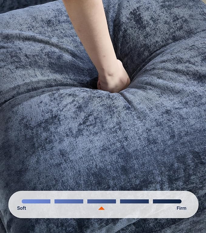 Iroomy 25" Chenille Ottoman, 9.5" Thick Cushion, Upholstered Footrest Modern Footstool & Bench for Living Room, Bedroom, Blue