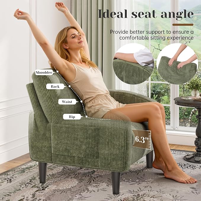 Homkdom Accent Chair for Living Room Chairs Green Reading Chair for Bedroom Mid Century Modern Arm Chair Upholstered Comfy Chair for Apartment, Waiting Room