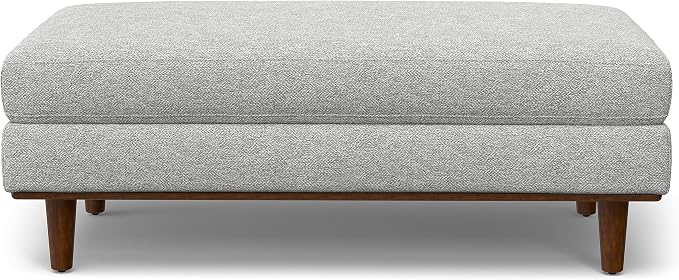 SIMPLIHOME Morrison 49-inch Wide Table Ottoman in Mist Grey Woven-Blend Fabric, Multifunctional Footrest, Coffee Table, or Extra Seating for Living Room, Mid-Century Modern Style