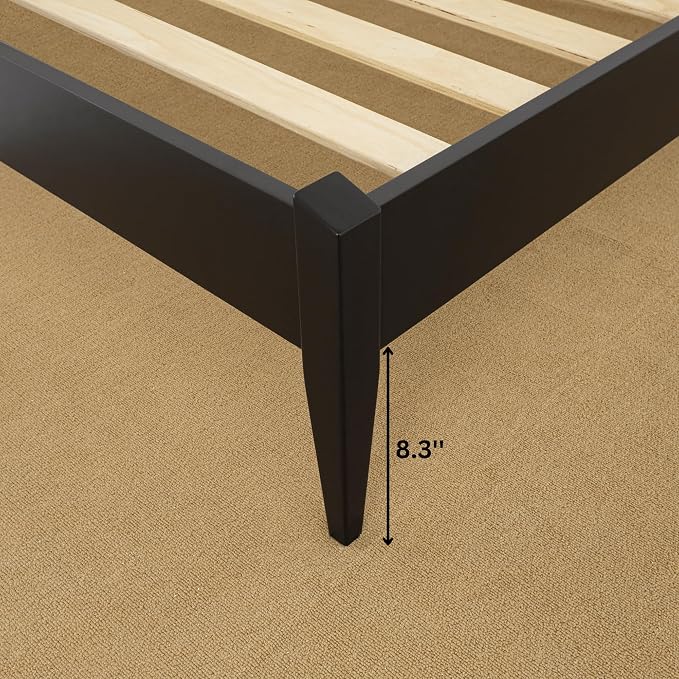 Bme Dinkee King Platform Bed Frame Wood 15 Inch - Solid Wood Bed Frame - Modern & Minimalist Style - 12 Strong Wood Slat Support - Easy Assembly - No Box Spring Needed - Black