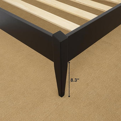 Bme Dinkee King Platform Bed Frame Wood 15 Inch - Solid Wood Bed Frame - Modern & Minimalist Style - 12 Strong Wood Slat Support - Easy Assembly - No Box Spring Needed - Black
