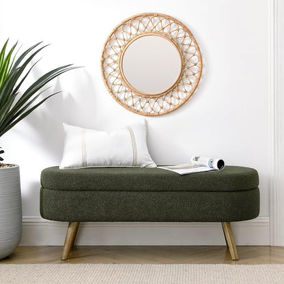 43.5" Ottoman with Storage, Storage Ottoman Bench with Safety Hinge, Foam End of Bed Bench, Upholstered Entryway Bench for Bedroom, Living Room & Window, Holds up to 330 lb, Green