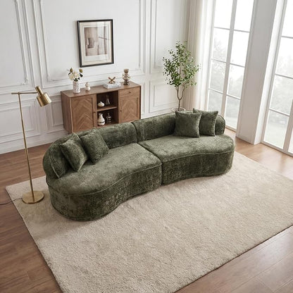 114-Inch Curved Boneless Modular Sofa Compressed 4-Seat Cloud Couch with 4 Pillows, Modern Curved Boneless Foam Sofa Floor Deep Seat Cloud Couch for Living Room Bedroom