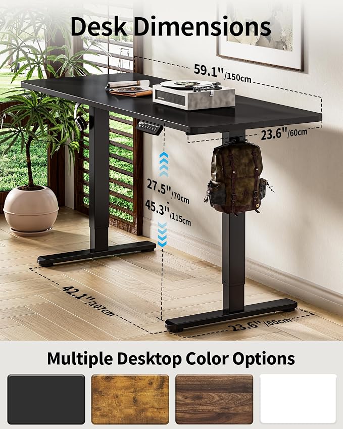 BIZUM Electric Standing Desk 60 x 24 Inch Computer Desk-Gaming Desk Black Home Office Desks Height Adjustable Memory Stand Up Computer Workstation