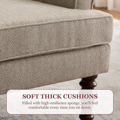 HUIMO Printed Wingback Accent Chair, Linen Upholstered High Back Armchair, Comfy Reading Chair for Living Room Bedroom Study, 300lbs Weight Capacity (2, Brown with Lines)