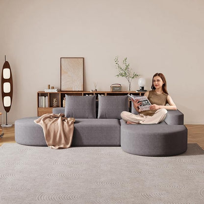 109" Modern Modular Curved L-Shaped Sofa, Chenille Upholstered Sectional Couch Set with 3 Pillows,Free Combination Sofa for Living Room (Grey, 108.5" Left Lounge)