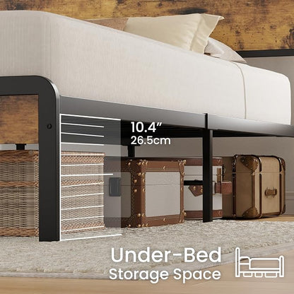 LIKIMIO California King Size Bed Frame, Platform Bed with Storage Headboard | Metal Bed Frame, Solid and Stable, Noise Free, No Box Spring Needed, Easy Assembly, Durable, Industrial Brown
