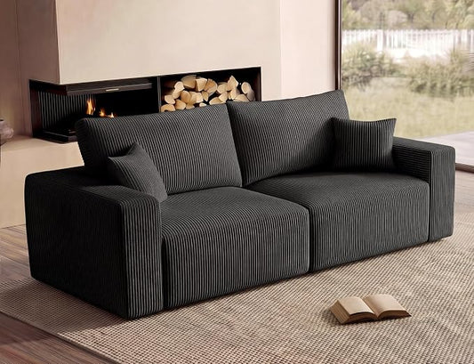 Modular Loveseat Cloud Couch, 79" Memory Foam Boneless Double Sofa, Cozy Upholstered Corduroy Frameless Furniture, No Assembly Required Small Couch for Apartment Living Room Office, Black