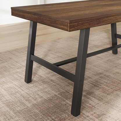 GarveeHome Industrial Dining Table for 2-4, 55" Heavy Duty Rectangular Kitchen Table with 2"×2" Metal Legs, Small Space Dining Table for Kitchen, Dining Room (Brown, 55" Non-extendable)