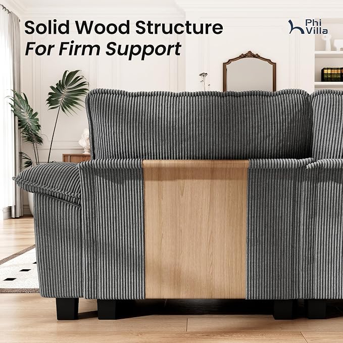 PHI VILLA Cloud Modular Couch Sets, 123.6" Oversized Sectional Sofa with U-Shaped Chaise, 5-Seater Couches with 2 Movable Ottomans for Living Room, Corduroy Grey