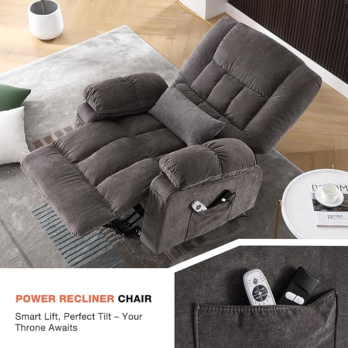 MAHOMICO Power Lift Recliner Chair for Elderly with Vibration Massage and Lumbar Heating, Electric Lift Recliner Single Sofa with Side Pocket and USB Charge Port for Living Room