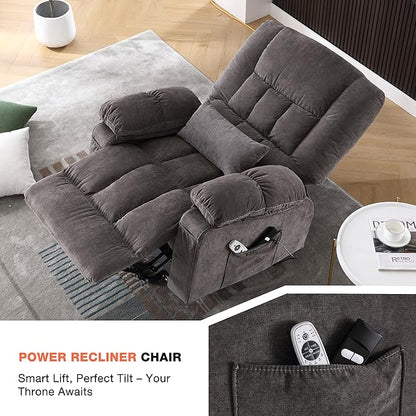 MAHOMICO Power Lift Recliner Chair for Elderly with Vibration Massage and Lumbar Heating, Electric Lift Recliner Single Sofa with Side Pocket and USB Charge Port for Living Room