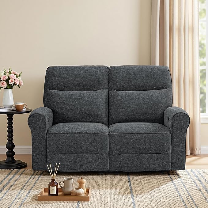MCombo 64.6" Wall Hugger Power Loveseat Recliner Sofa with USB Ports, Reclining Loveseat for Small Spaces Living Room RV, Fabric PR635M1 (Dark Grey)