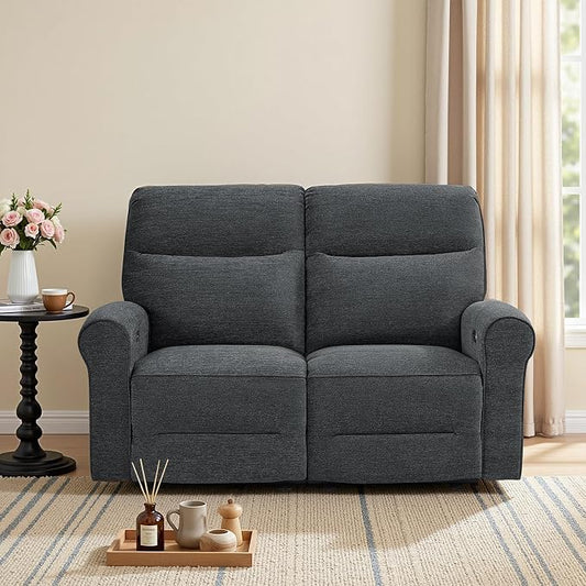 MCombo 64.6" Wall Hugger Power Loveseat Recliner Sofa with USB Ports, Reclining Loveseat for Small Spaces Living Room RV, Fabric PR635M1 (Dark Grey)