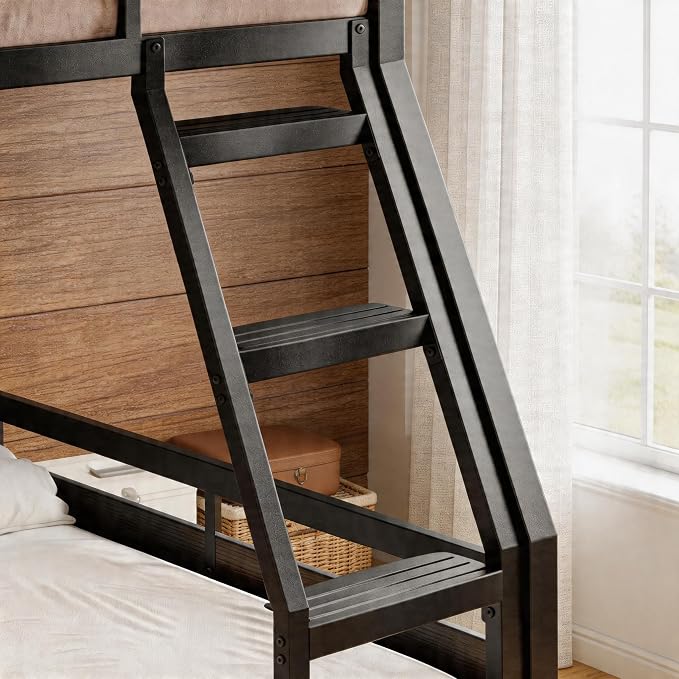 Einhomn Bunk Bed Twin Over Full, Heavy Duty Metal Bed with Ladder and Full-Length Guardrail, Large Under-Bed Storage Space, No Box Spring Needed, Noise Free, Black