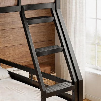 Einhomn Bunk Bed Twin Over Full, Heavy Duty Metal Bed with Ladder and Full-Length Guardrail, Large Under-Bed Storage Space, No Box Spring Needed, Noise Free, Black