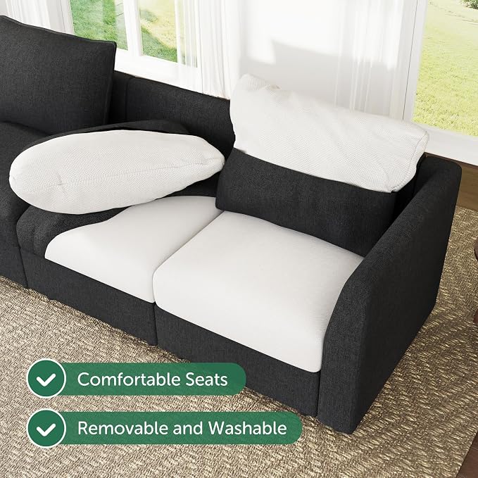 HONBAY Modular Sectional Sofa with Storage U Shaped Sectional Sofa, Convertible Couches for Living Room - Linen Grey