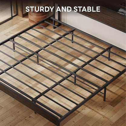 LIKIMIO King Bed Frame with Headboard, Dark Wood Camas King with Strong Supports, Sturdy, Noise-Free, No Box Spring Needed, Dark Brown