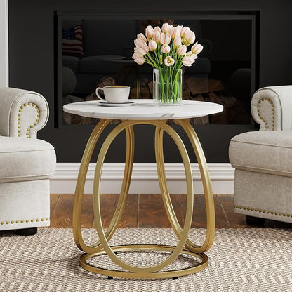 O&K FURNITURE Gold Side Table for Living Room, Round End Table with Chrome Finish, Contemporary Nightstand, Bedroom & Home Office, 1PC