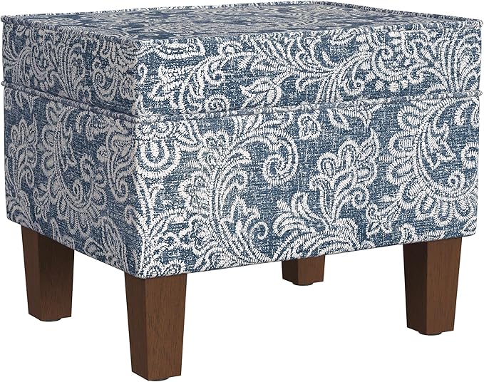 HomePop 22" Modern Rectangular Storage Ottoman - Blue Denim Jacobean Print