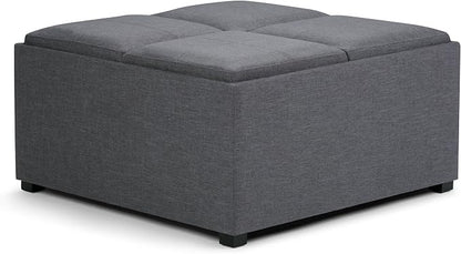 SIMPLIHOME Avalon Wide Contemporary Square Coffee Table Storage Ottoman, Slate Grey, Table Ottoman