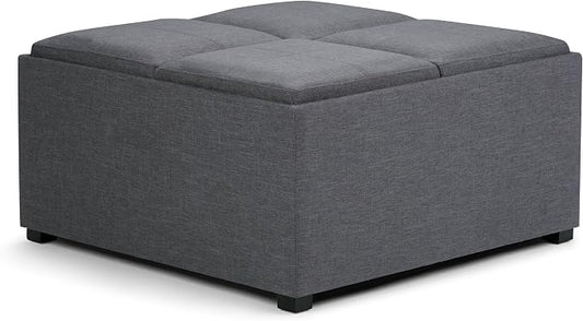 SIMPLIHOME Avalon Wide Contemporary Square Coffee Table Storage Ottoman, Slate Grey, Table Ottoman