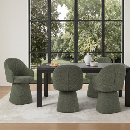 KISLOT Swivel Dining Chairs Set of 1, Upholstered Modern Barrel Dining Chairs with 360° Swivel Base, Chenille Velvet Fabric Accent Kitchen Chairs with Arms, Padded Dining Room Chairs, Green