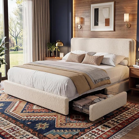 Garvee Full Size Bed Frame with 2 Storage Drawers and Upholstered Headboard