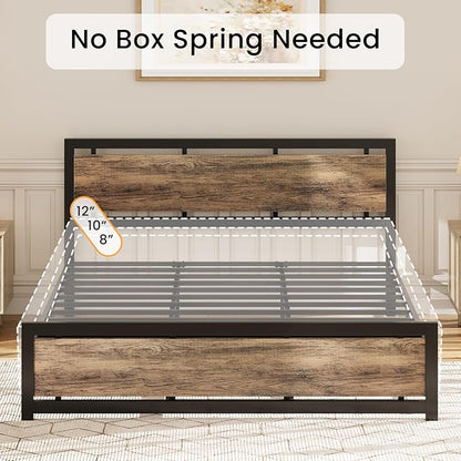 LIKIMIO California King Bed Frame with Headboard and Footboard, Metal Strong Supports, Easy Assembly, Noise-Free, No Box Spring Needed, Walnut