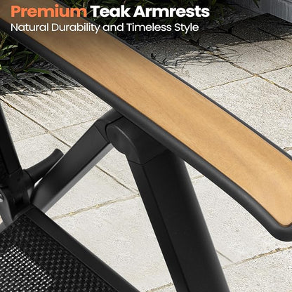 Pellebant 2 Pieces Aluminum Outdoor Dining Chairs, Patio Foldable Adjustable Backrest Armchair, Weather Resistant Outdoor Furniture Set for Deck, Porch & Backyard
