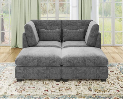 77" Oversized Chenille Couch Modular Sectional Sofa, Washable Cloud Couch Sectional with 2 Ottoman, 4 Seater Sectional Couches for Living Room, Fully Cover Removable, Chaise Lounge, Chenille, Grey