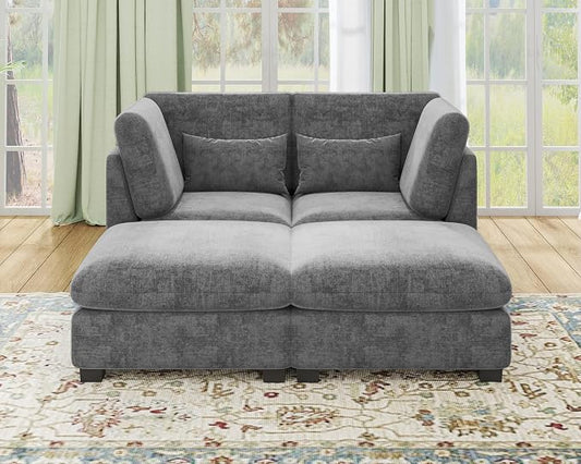 77" Oversized Chenille Couch Modular Sectional Sofa, Washable Cloud Couch Sectional with 2 Ottoman, 4 Seater Sectional Couches for Living Room, Fully Cover Removable, Chaise Lounge, Chenille, Grey