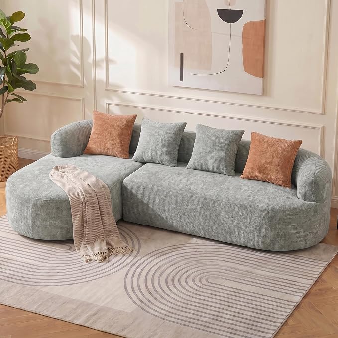 Modular Sectional Boneless Couches, Cloud Sectional Couch with L-Shape Curved Chaise, Modern Comfy Chenille Sofa with Deep Seat for Living Room, Bedroom, No Assembly Required (Greeny)