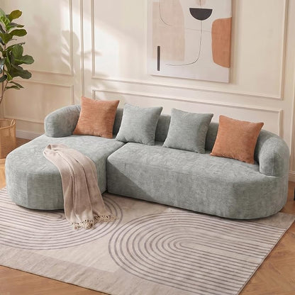 Modular Sectional Boneless Couches, Cloud Sectional Couch with L-Shape Curved Chaise, Modern Comfy Chenille Sofa with Deep Seat for Living Room, Bedroom, No Assembly Required (Greeny)