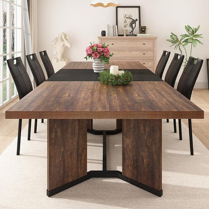 86 in Extendable Dining Table for 6 8 10 People,59"-86" Farmhouse Rectangle Extending Dining Table w/Removable Leaves Space Saving,Wooden Adjustable Tables for Kitchen Office Living Room (Brown&Black)